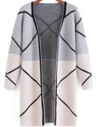 Shein Light Grey White Long Sleeve Line Print Cardigan
