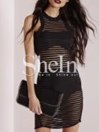 Shein Black Striped Mesh Sheath Sexy Dress