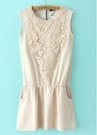 Rosewe Chic Round Neck Sleeveless Beige Dress With Lace