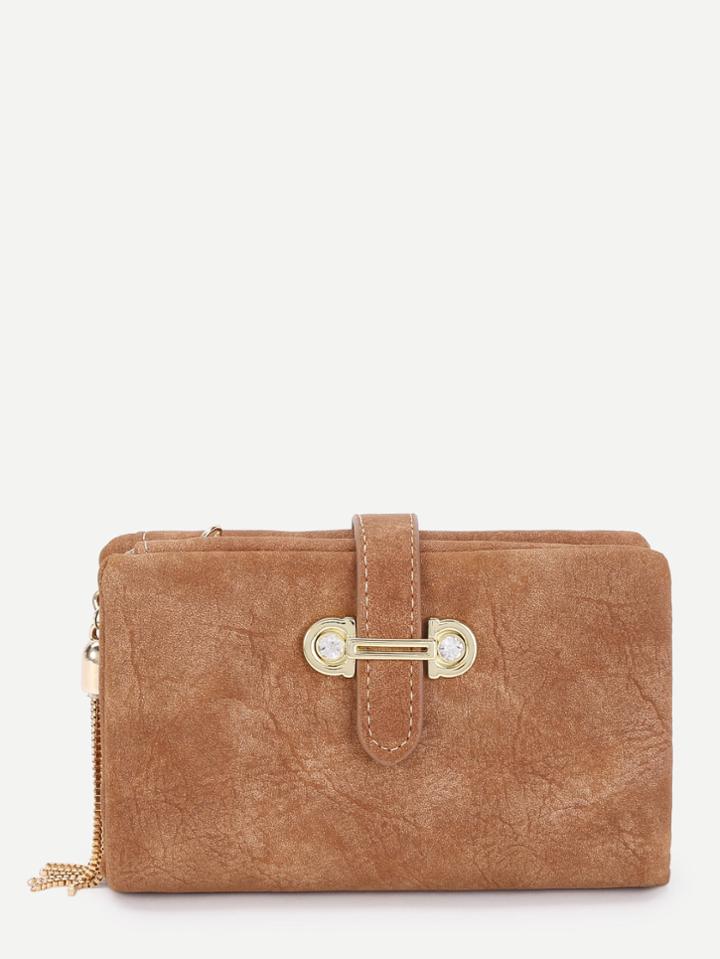 Shein Chain Tassel Detail Foldover Pu Wallet