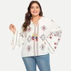 Shein Plus Tassel Tied Bell Sleeve Blouse