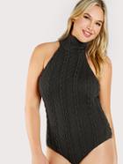 Shein Choker Ribbed Knit Bodysuit Green