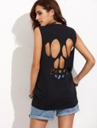Shein Black Sleeveless Cutout Back T-shirt