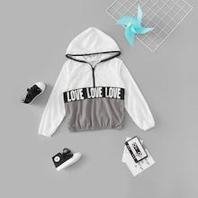 Shein Girls Letter Print Color Block Hoodie Jacket