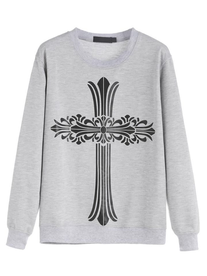 Shein Grey Graphic Print Sweatshirt