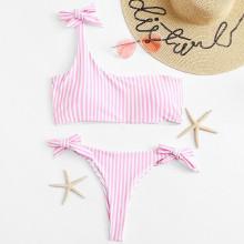 Shein One Shoulder Striped Bikini Set