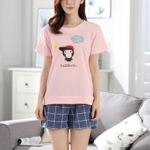 Shein Monkey Print Pullover & Grid Shorts Pj Set