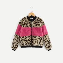 Shein Girls Zip Up Leopard Teddy Jacket