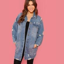 Shein Pocket Patched Buttoned Ripped Jacket
