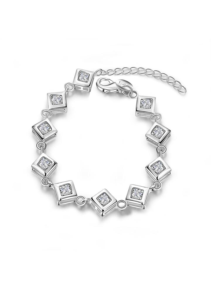 Shein Square Metal Design Charm Bracelet With Rhinestone