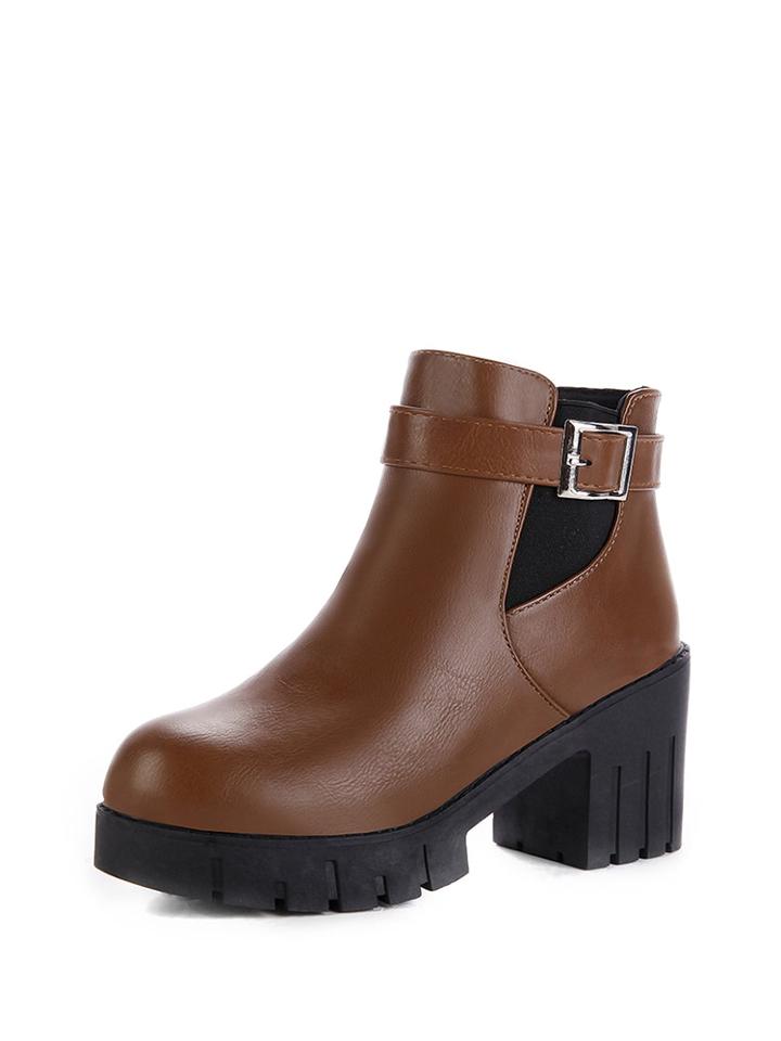 Shein Block Heeled Buckle Chelsea Boots