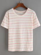 Shein White Red Short Sleeve Striped T-shirt