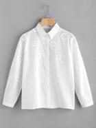 Shein Flower Embroidery Single Breasted Blouse
