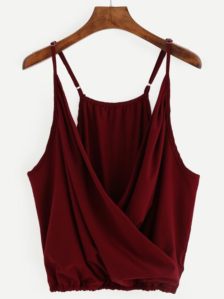 Shein Burgundy Wrap Front Elastic Hem Cami Top