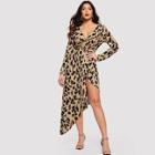 Shein Leopard Print Asymmetrical Hem Wrap Dress