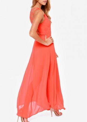 Rosewe Glamorous Round Neck Hollow Design Woman Maxi Dress
