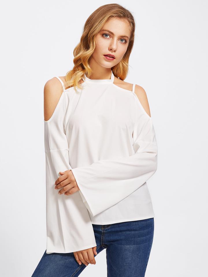Shein Open Shoulder Fluted Sleeve Tee