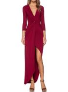 Shein Wine Red Promdress V Neck Slim Asymmetrical Unusual Elegantly Chic Dress