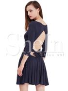 Shein Navy Bodysuit Half Sleeve Cut Out Back Bow Dress