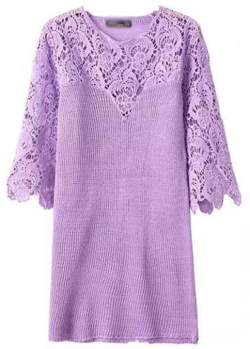 Rosewe Girlish Purple Half Sleeve Round Neck Mini Dress