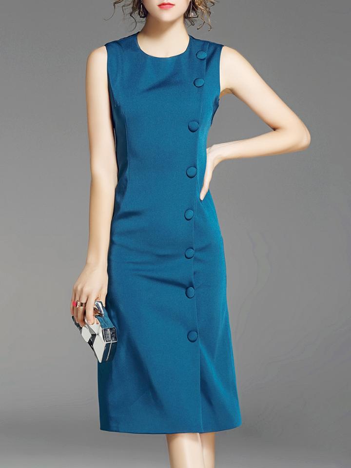 Shein Crew Neck Buttons Sheath Dress