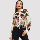 Shein Single Breasted Mixed Print Shirt