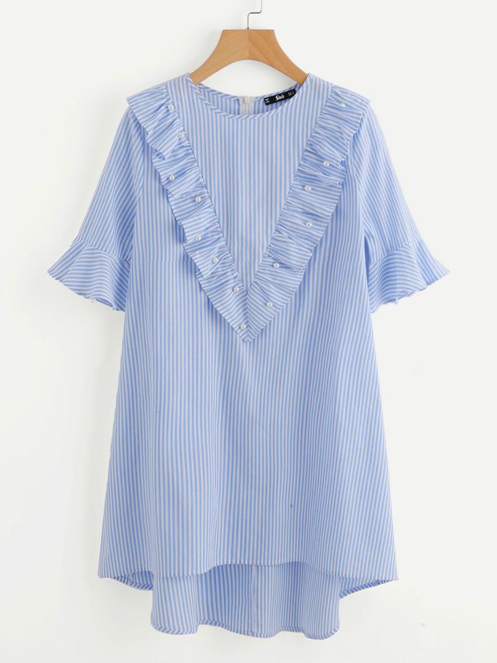Shein Pearl Beaded Flounce Trim Dip Hem Dress