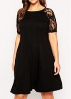Rosewe Round Neck Lace Splicing Shift Dress