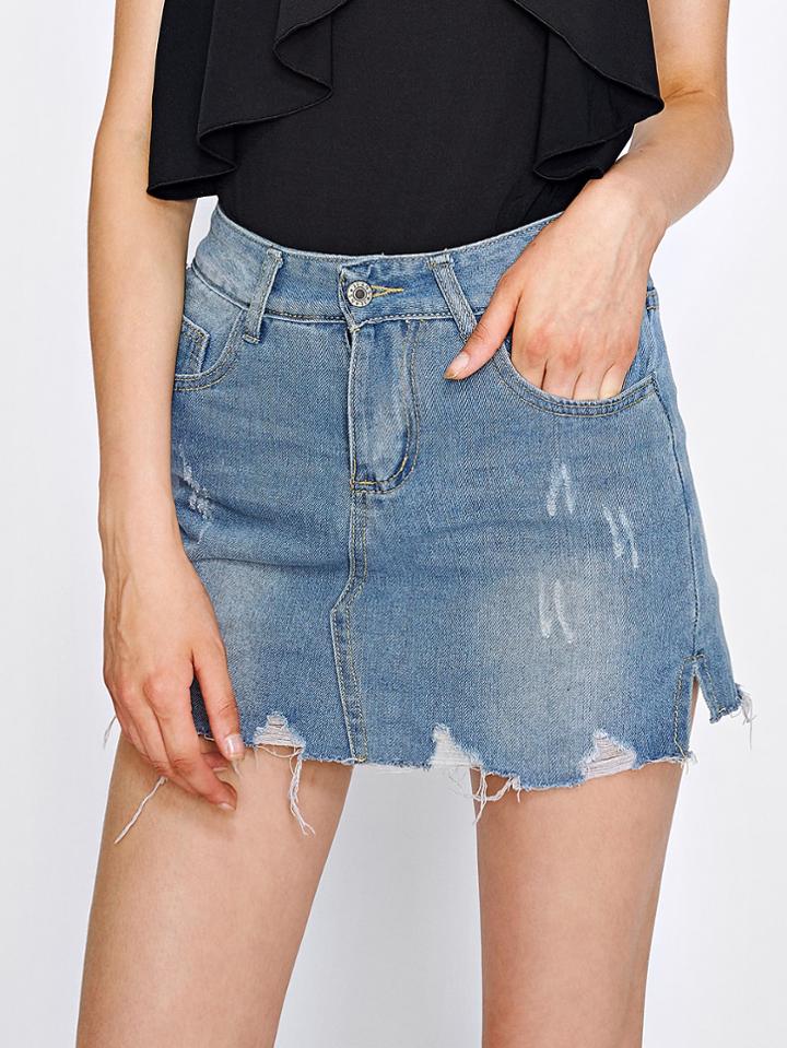 Shein Bleach Wash Raw Hem Skort