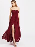 Shein Ruched And Twist Sweetheart High Slit Bandeau Dress