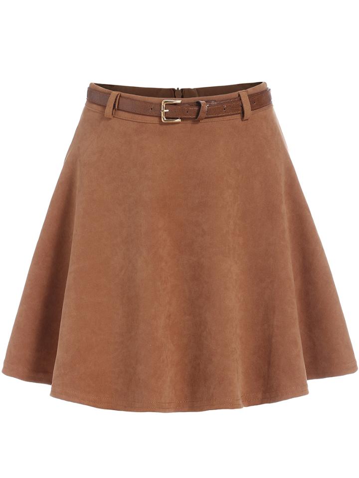 Shein Khaki High Waist Flare Skirt