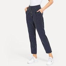 Shein Slant Pocket Button Up Striped Pants