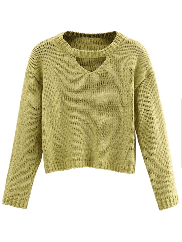 Shein Mustard Cut Out Crop Sweater