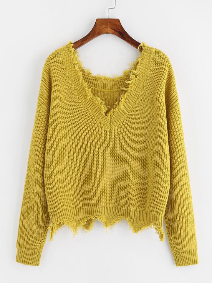 Shein Raw Cut Scalloped Hem Jumper