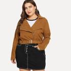 Shein Plus Zip Front Belted Solid Jacket