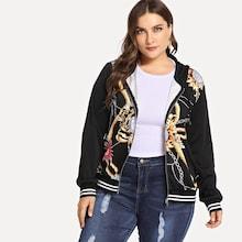 Shein Plus Zip Front Hoodie Chain Print Jacket