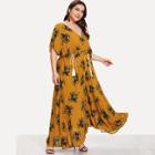 Shein Plus Tasseled Drawstring Waist Ditsy Kimono Dress
