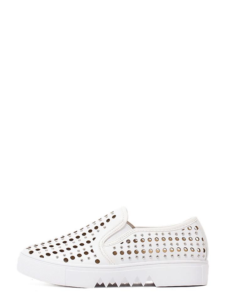 Shein White Round Toe Studded Casual Loafers