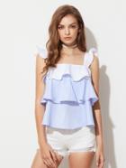 Shein Contrast Ruffle Strap Layered Striped Pinafore Top
