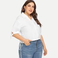 Shein Plus Notched Collar Knot Solid Shirt