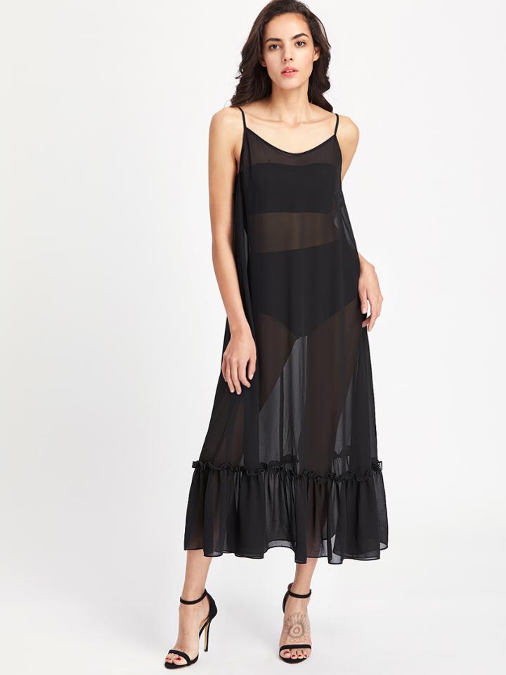 Shein Frill Hem Sheer Cami Dress