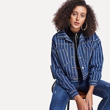Shein Striped Crop Denim Jacket