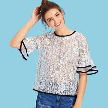 Shein Lace Mesh Panel Sleeve Top