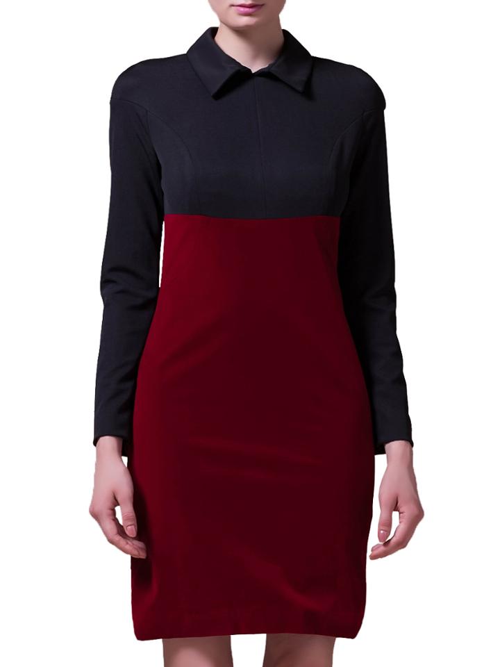 Shein Black Lapel Color Block Velvet Combo Sheath Dress