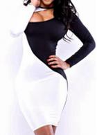 Rosewe White And Black Hollowed Bodycon Dress