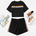 Shein Plus Drop Shoulder Striped Tape Tee With Shorts