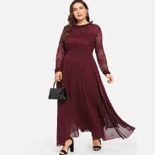 Shein Plus Guipure Lace Panel Frill Trim Dress