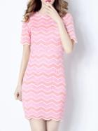 Shein Pink Color Block Chevron Hollow Dress