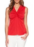 Rosewe V Neck Solid Red Sleeveless Blouse
