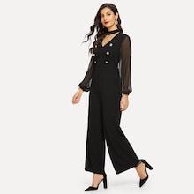 Shein Choker Neck Sheer Bishop Sleeve Palazzo Jumpsuit